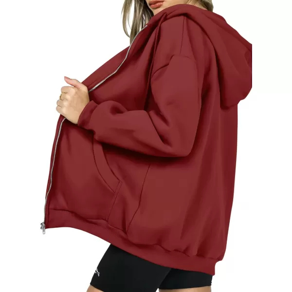 imagePRETTYGARDEN Womens Zip Up Y2K Hoodies Casual Long Sleeve Track Jackets With PocketsBrown Red