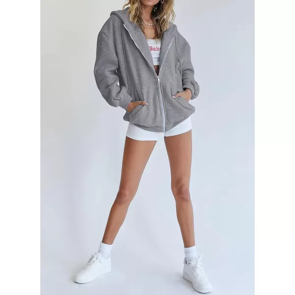 imagePRETTYGARDEN Womens Zip Up Y2K Hoodies Casual Long Sleeve Track Jackets With PocketsDark Grey