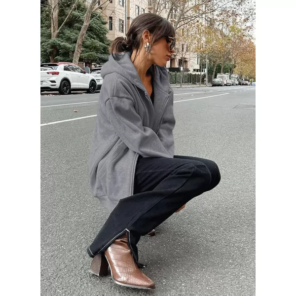 imagePRETTYGARDEN Womens Zip Up Y2K Hoodies Casual Long Sleeve Track Jackets With PocketsDark Grey