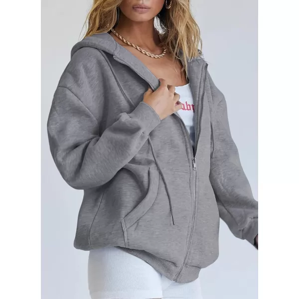 imagePRETTYGARDEN Womens Zip Up Y2K Hoodies Casual Long Sleeve Track Jackets With PocketsDark Grey