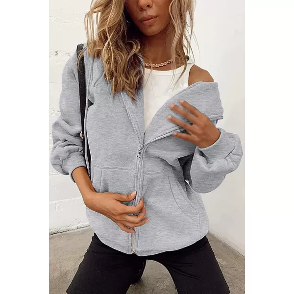 imagePRETTYGARDEN Womens Zip Up Y2K Hoodies Casual Long Sleeve Track Jackets With PocketsGrey