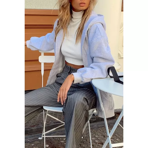 imagePRETTYGARDEN Womens Zip Up Y2K Hoodies Casual Long Sleeve Track Jackets With PocketsGrey