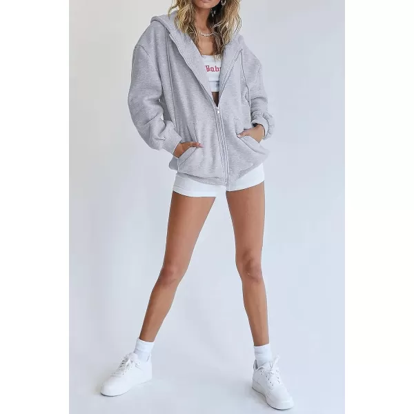 imagePRETTYGARDEN Womens Zip Up Y2K Hoodies Casual Long Sleeve Track Jackets With PocketsGrey