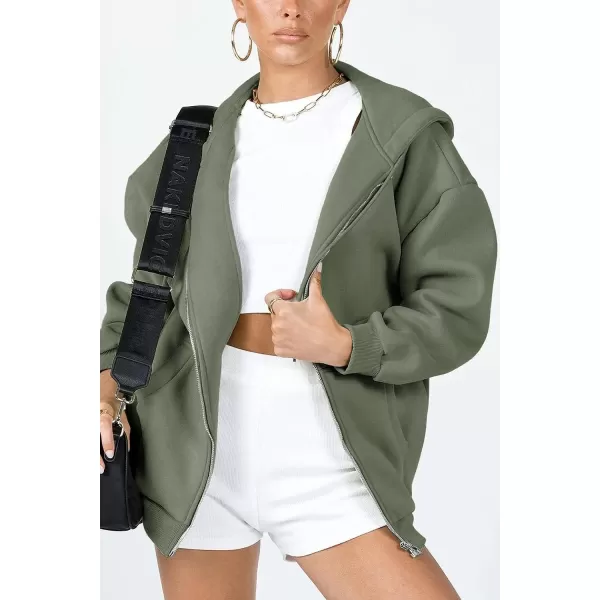 imagePRETTYGARDEN Womens Zip Up Y2K Hoodies Casual Long Sleeve Track Jackets With PocketsGrey Green