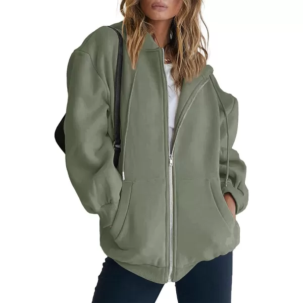 imagePRETTYGARDEN Womens Zip Up Y2K Hoodies Casual Long Sleeve Track Jackets With PocketsGrey Green