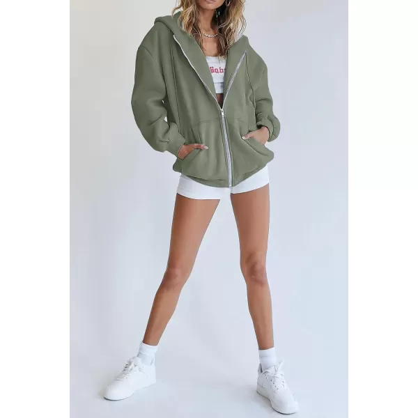 imagePRETTYGARDEN Womens Zip Up Y2K Hoodies Casual Long Sleeve Track Jackets With PocketsGrey Green