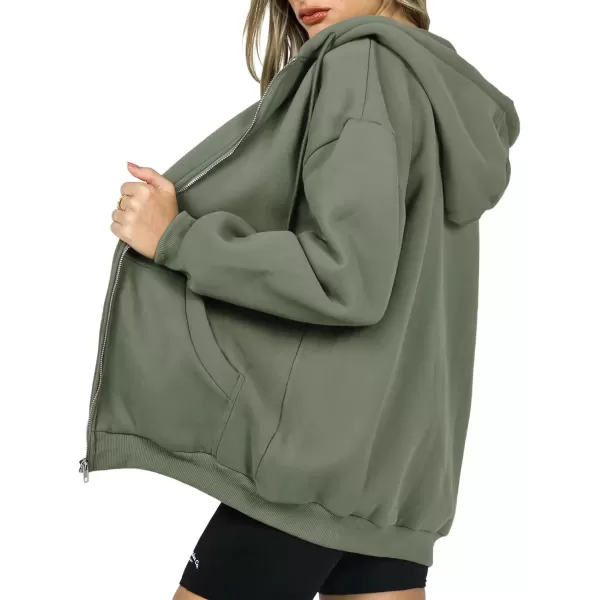 imagePRETTYGARDEN Womens Zip Up Y2K Hoodies Casual Long Sleeve Track Jackets With PocketsGrey Green