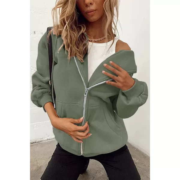 imagePRETTYGARDEN Womens Zip Up Y2K Hoodies Casual Long Sleeve Track Jackets With PocketsGrey Green