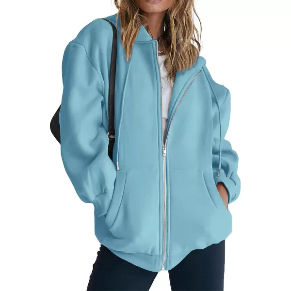 imagePRETTYGARDEN Womens Zip Up Y2K Hoodies Casual Long Sleeve Track Jackets With PocketsLake Blue