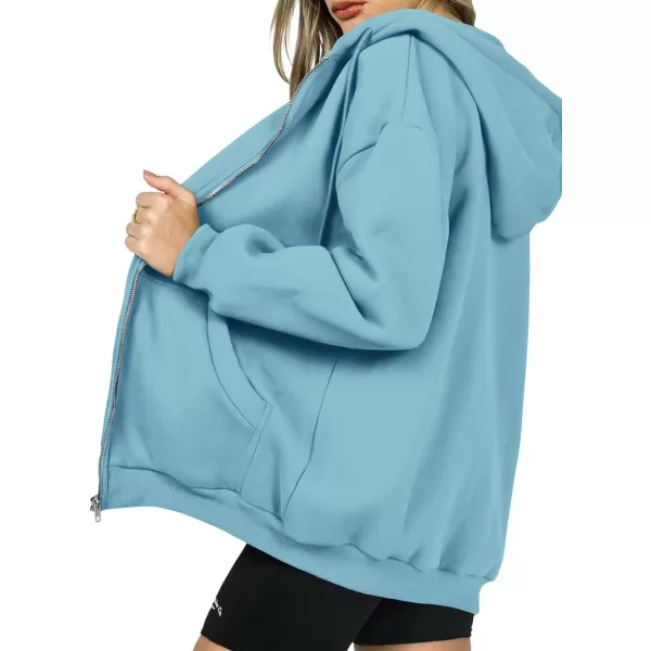 imagePRETTYGARDEN Womens Zip Up Y2K Hoodies Casual Long Sleeve Track Jackets With PocketsLake Blue