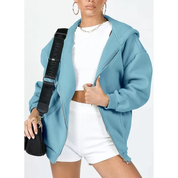 imagePRETTYGARDEN Womens Zip Up Y2K Hoodies Casual Long Sleeve Track Jackets With PocketsLake Blue
