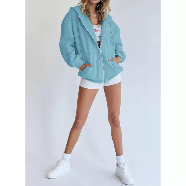 imagePRETTYGARDEN Womens Zip Up Y2K Hoodies Casual Long Sleeve Track Jackets With PocketsLake Blue