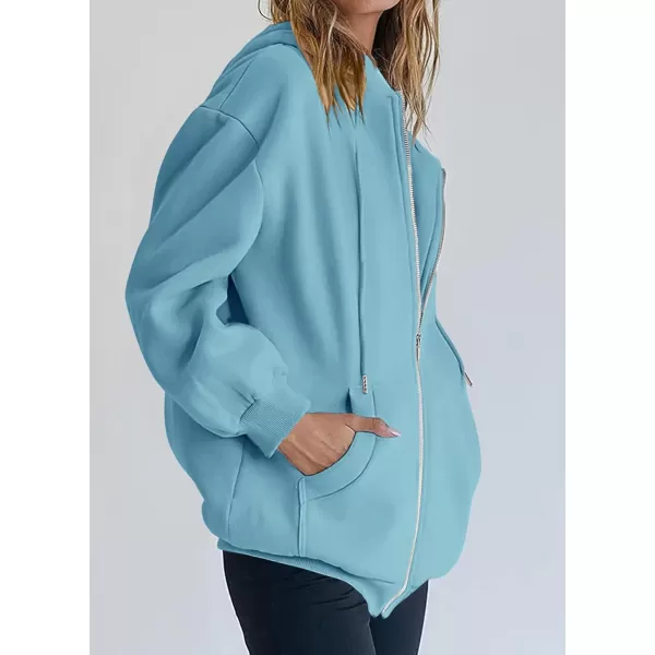 imagePRETTYGARDEN Womens Zip Up Y2K Hoodies Casual Long Sleeve Track Jackets With PocketsLake Blue