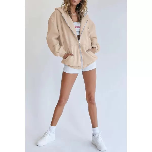 imagePRETTYGARDEN Womens Zip Up Y2K Hoodies Casual Long Sleeve Track Jackets With PocketsLight Khaki