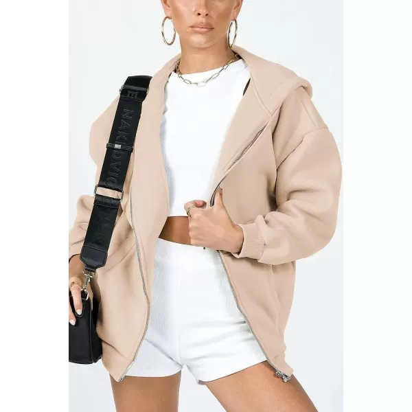 imagePRETTYGARDEN Womens Zip Up Y2K Hoodies Casual Long Sleeve Track Jackets With PocketsLight Khaki