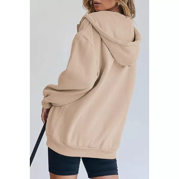 imagePRETTYGARDEN Womens Zip Up Y2K Hoodies Casual Long Sleeve Track Jackets With PocketsLight Khaki
