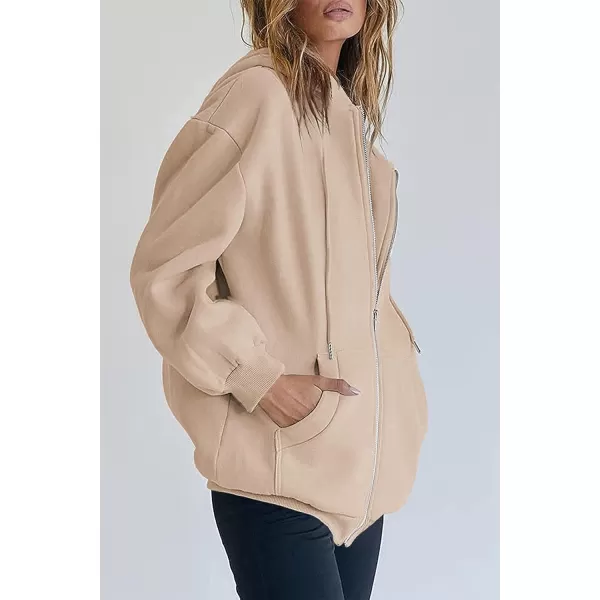 imagePRETTYGARDEN Womens Zip Up Y2K Hoodies Casual Long Sleeve Track Jackets With PocketsLight Khaki