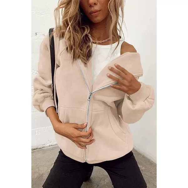 imagePRETTYGARDEN Womens Zip Up Y2K Hoodies Casual Long Sleeve Track Jackets With PocketsLight Khaki