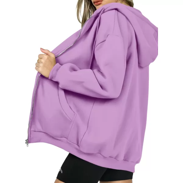 imagePRETTYGARDEN Womens Zip Up Y2K Hoodies Casual Long Sleeve Track Jackets With PocketsLight Purple