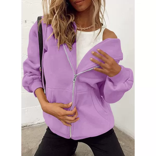 imagePRETTYGARDEN Womens Zip Up Y2K Hoodies Casual Long Sleeve Track Jackets With PocketsLight Purple