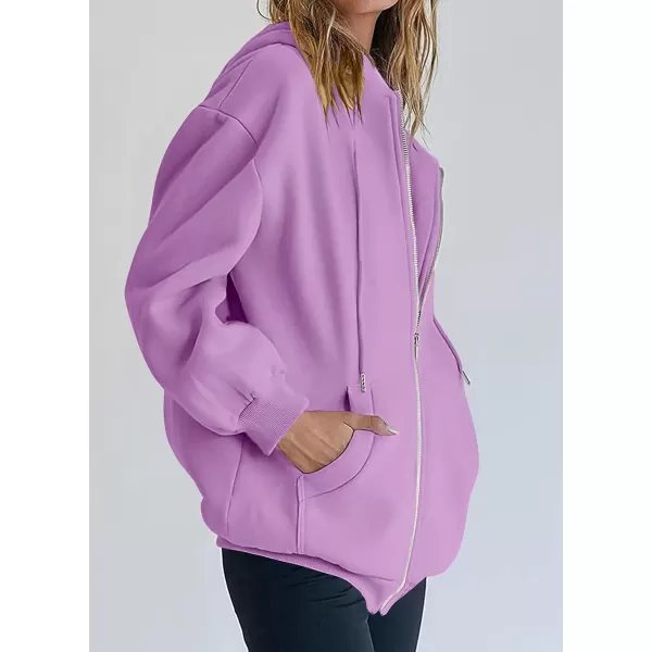 imagePRETTYGARDEN Womens Zip Up Y2K Hoodies Casual Long Sleeve Track Jackets With PocketsLight Purple