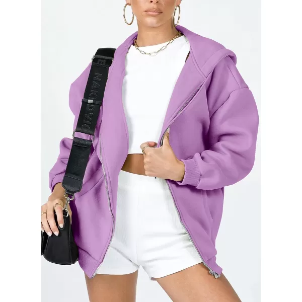 imagePRETTYGARDEN Womens Zip Up Y2K Hoodies Casual Long Sleeve Track Jackets With PocketsLight Purple
