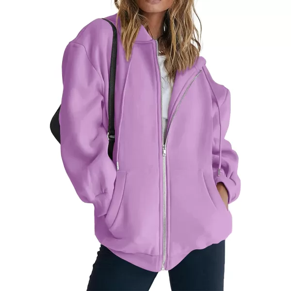 imagePRETTYGARDEN Womens Zip Up Y2K Hoodies Casual Long Sleeve Track Jackets With PocketsLight Purple