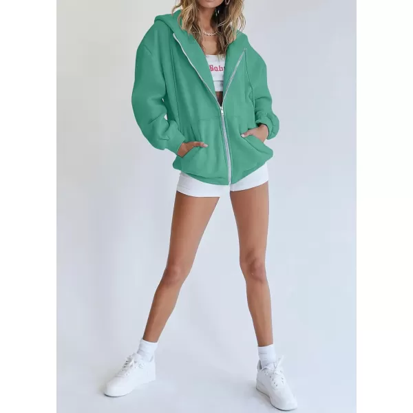 imagePRETTYGARDEN Womens Zip Up Y2K Hoodies Casual Long Sleeve Track Jackets With PocketsMint Green