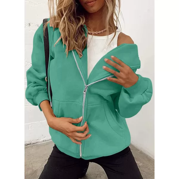imagePRETTYGARDEN Womens Zip Up Y2K Hoodies Casual Long Sleeve Track Jackets With PocketsMint Green