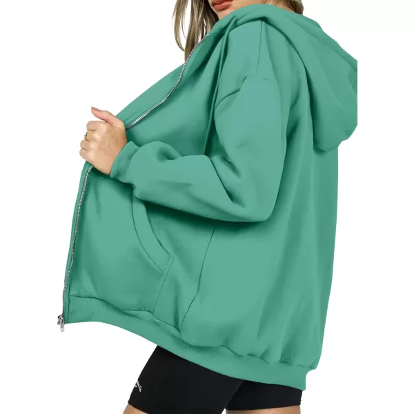 imagePRETTYGARDEN Womens Zip Up Y2K Hoodies Casual Long Sleeve Track Jackets With PocketsMint Green
