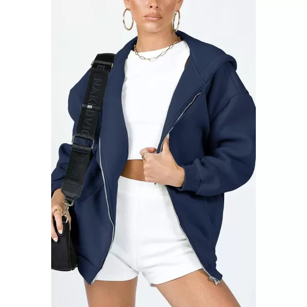 imagePRETTYGARDEN Womens Zip Up Y2K Hoodies Casual Long Sleeve Track Jackets With PocketsNavy