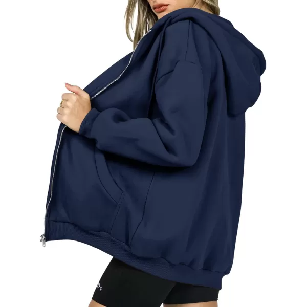imagePRETTYGARDEN Womens Zip Up Y2K Hoodies Casual Long Sleeve Track Jackets With PocketsNavy
