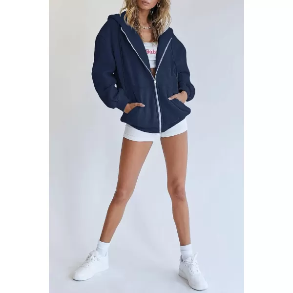 imagePRETTYGARDEN Womens Zip Up Y2K Hoodies Casual Long Sleeve Track Jackets With PocketsNavy