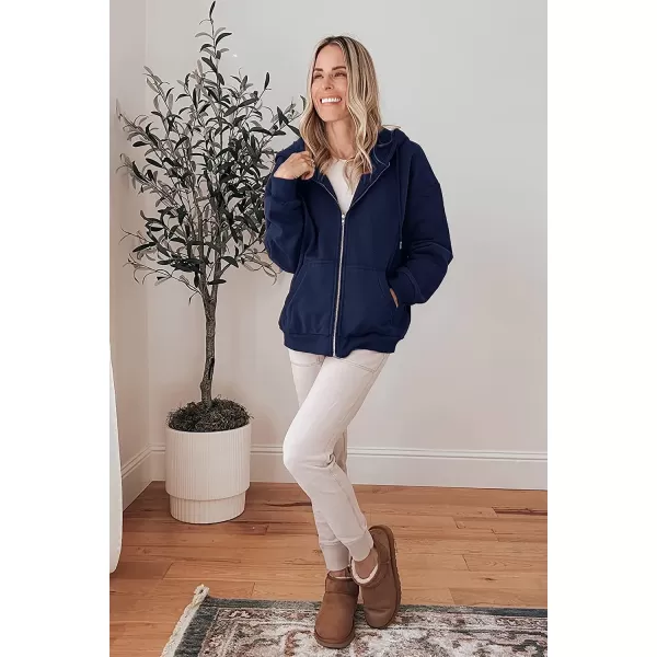 imagePRETTYGARDEN Womens Zip Up Y2K Hoodies Casual Long Sleeve Track Jackets With PocketsNavy