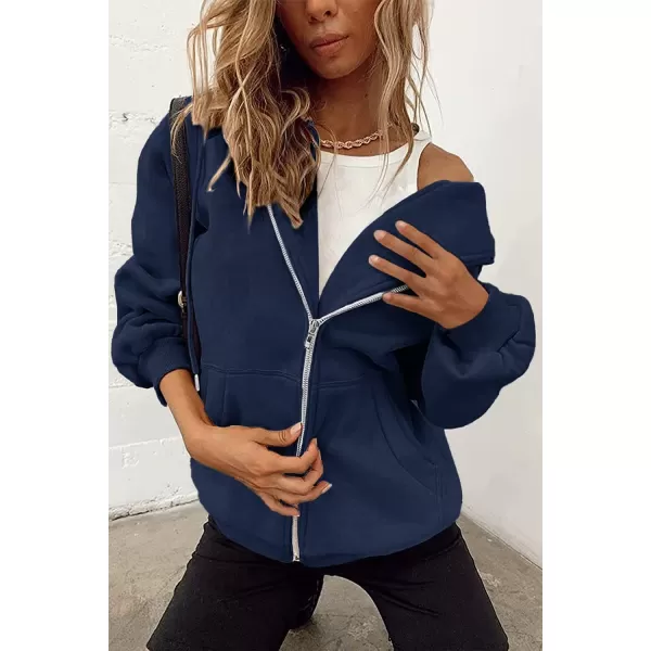 imagePRETTYGARDEN Womens Zip Up Y2K Hoodies Casual Long Sleeve Track Jackets With PocketsNavy