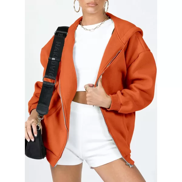 imagePRETTYGARDEN Womens Zip Up Y2K Hoodies Casual Long Sleeve Track Jackets With PocketsOrange