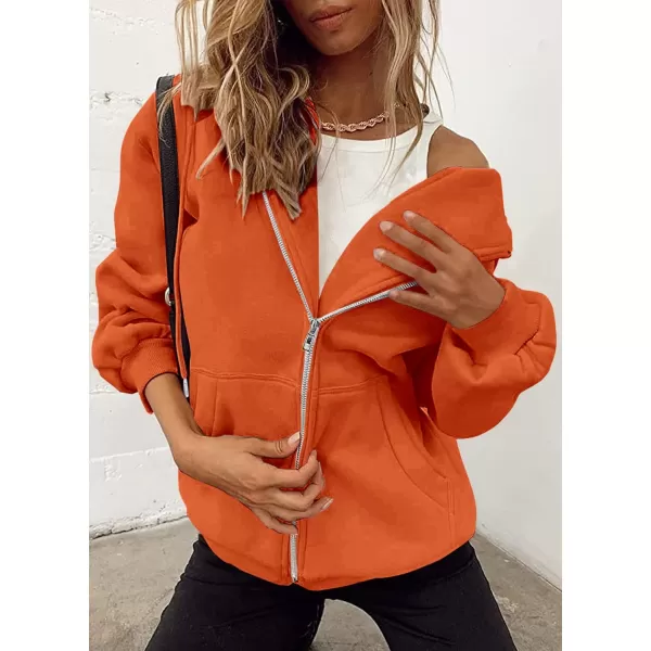 imagePRETTYGARDEN Womens Zip Up Y2K Hoodies Casual Long Sleeve Track Jackets With PocketsOrange