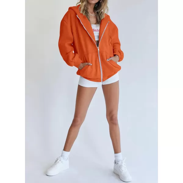 imagePRETTYGARDEN Womens Zip Up Y2K Hoodies Casual Long Sleeve Track Jackets With PocketsOrange