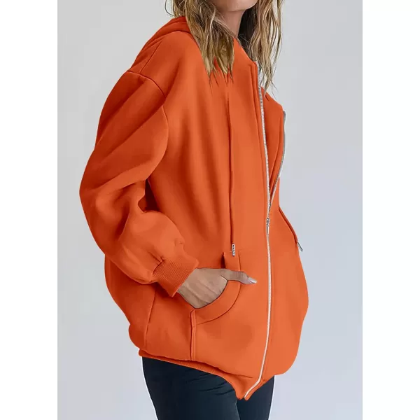 imagePRETTYGARDEN Womens Zip Up Y2K Hoodies Casual Long Sleeve Track Jackets With PocketsOrange