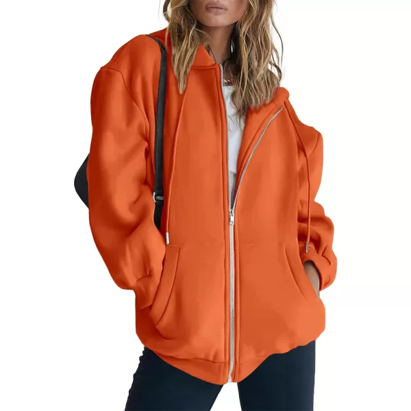 imagePRETTYGARDEN Womens Zip Up Y2K Hoodies Casual Long Sleeve Track Jackets With PocketsOrange