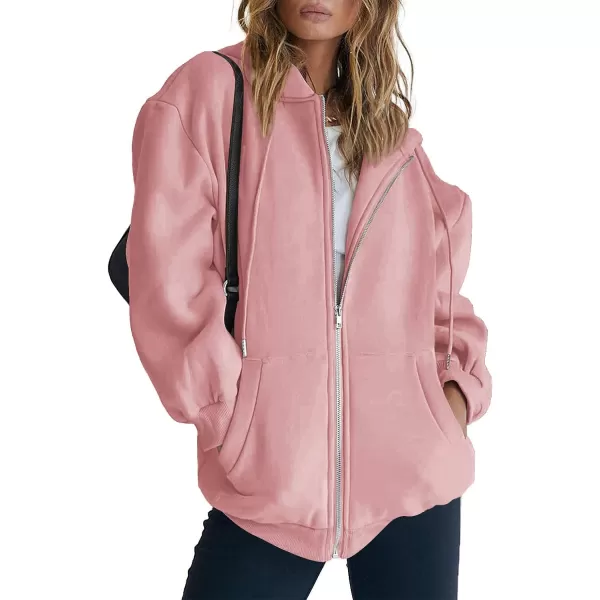 imagePRETTYGARDEN Womens Zip Up Y2K Hoodies Casual Long Sleeve Track Jackets With PocketsPink