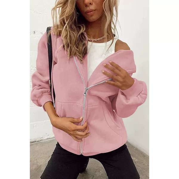 imagePRETTYGARDEN Womens Zip Up Y2K Hoodies Casual Long Sleeve Track Jackets With PocketsPink