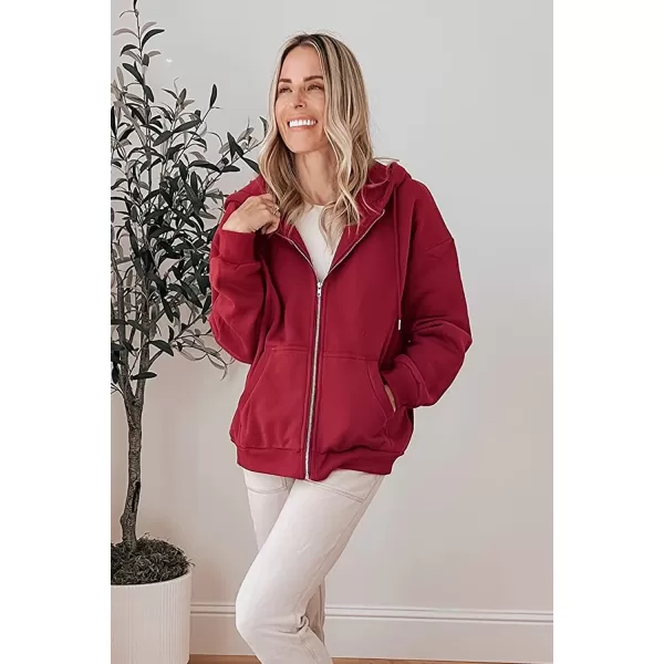imagePRETTYGARDEN Womens Zip Up Y2K Hoodies Casual Long Sleeve Track Jackets With PocketsRed