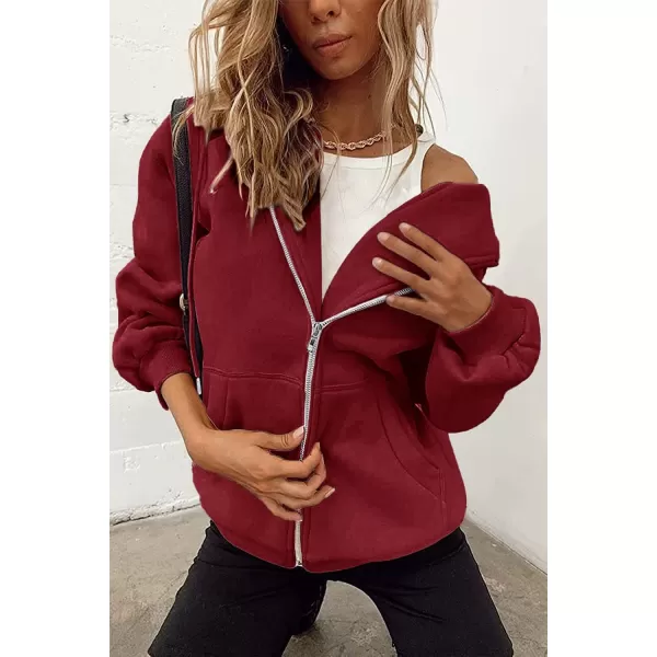 imagePRETTYGARDEN Womens Zip Up Y2K Hoodies Casual Long Sleeve Track Jackets With PocketsRed