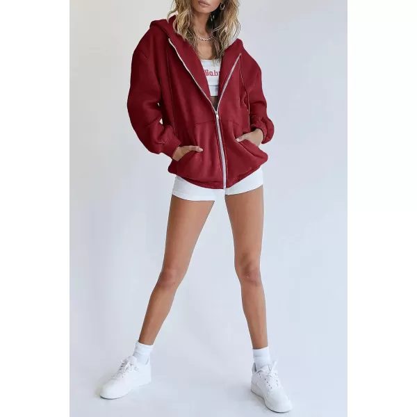 imagePRETTYGARDEN Womens Zip Up Y2K Hoodies Casual Long Sleeve Track Jackets With PocketsRed
