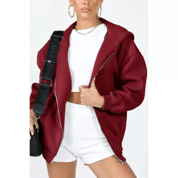 imagePRETTYGARDEN Womens Zip Up Y2K Hoodies Casual Long Sleeve Track Jackets With PocketsRed