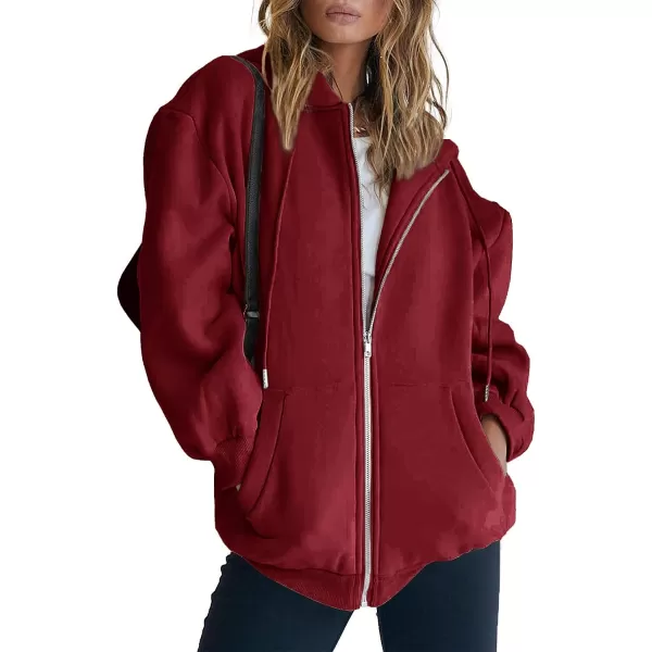 imagePRETTYGARDEN Womens Zip Up Y2K Hoodies Casual Long Sleeve Track Jackets With PocketsRed