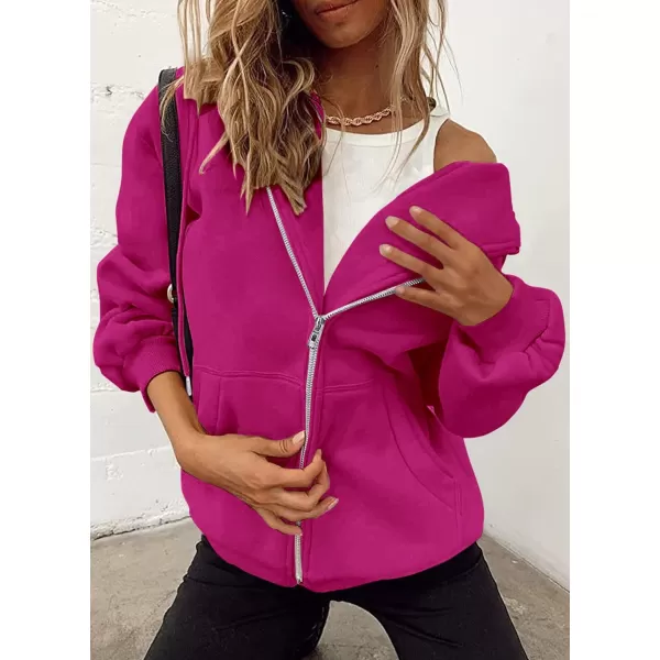 imagePRETTYGARDEN Womens Zip Up Y2K Hoodies Casual Long Sleeve Track Jackets With PocketsRose Red