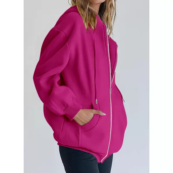 imagePRETTYGARDEN Womens Zip Up Y2K Hoodies Casual Long Sleeve Track Jackets With PocketsRose Red