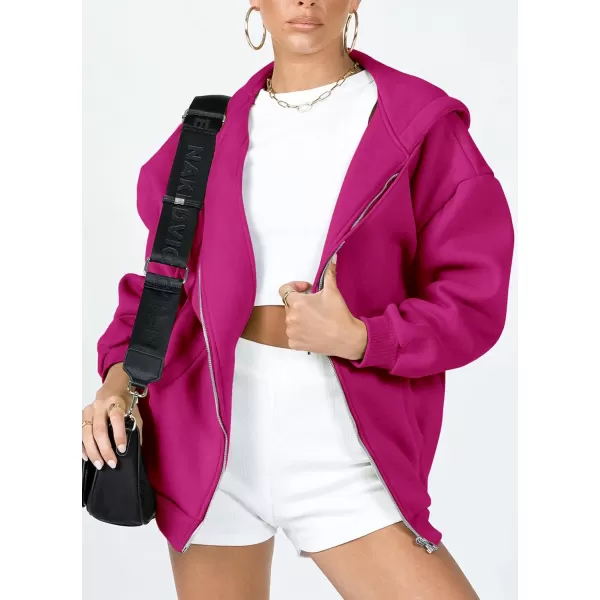 imagePRETTYGARDEN Womens Zip Up Y2K Hoodies Casual Long Sleeve Track Jackets With PocketsRose Red